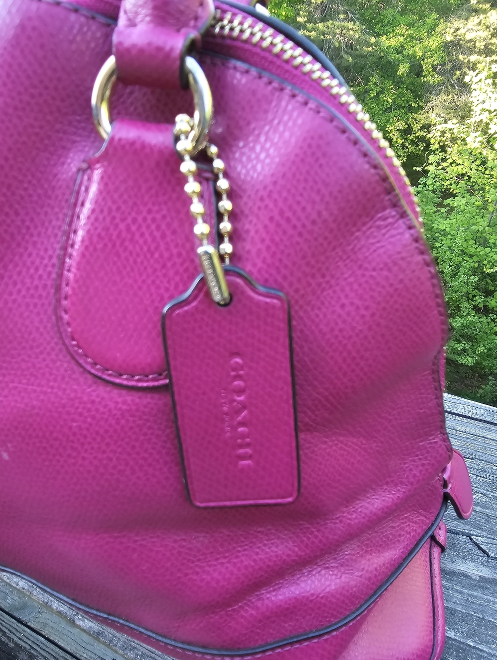 Coach Magenta Pebbled Leather Satchel Purse | Top Handle | Gold Hardware - Picture 7 of 16